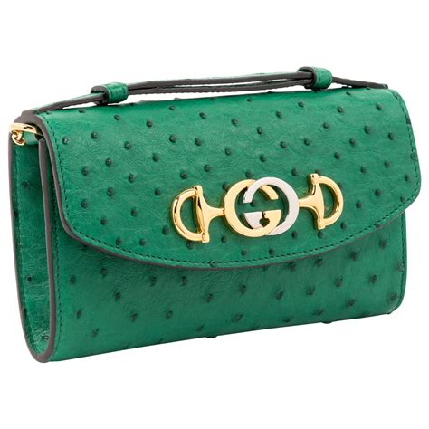 Gucci Zumi Ostrich Crossbody Clutch Bag 